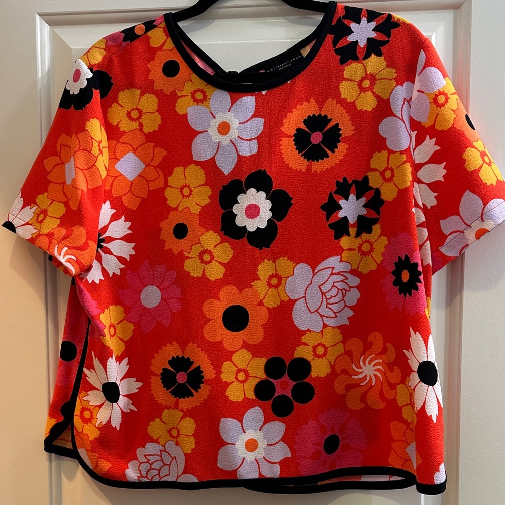 Victoria Beckham Red and Orange Floral Top